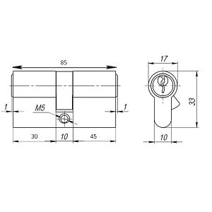 Стандарт  Цилиндровый механизм F-01 85 (30х10х45) GР 5 кл. (золото) перфо ключ/ключ #235514